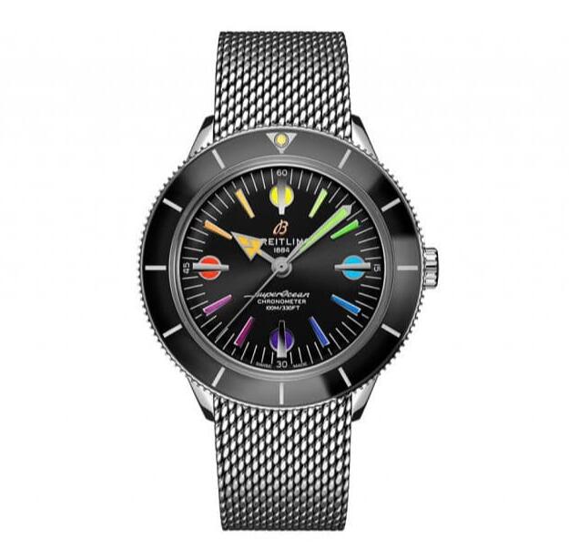The stainless steel fake watch has a black dial.
